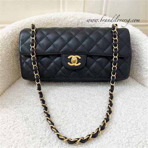 CHANEL Caviar East West Flap Bag Taupe 